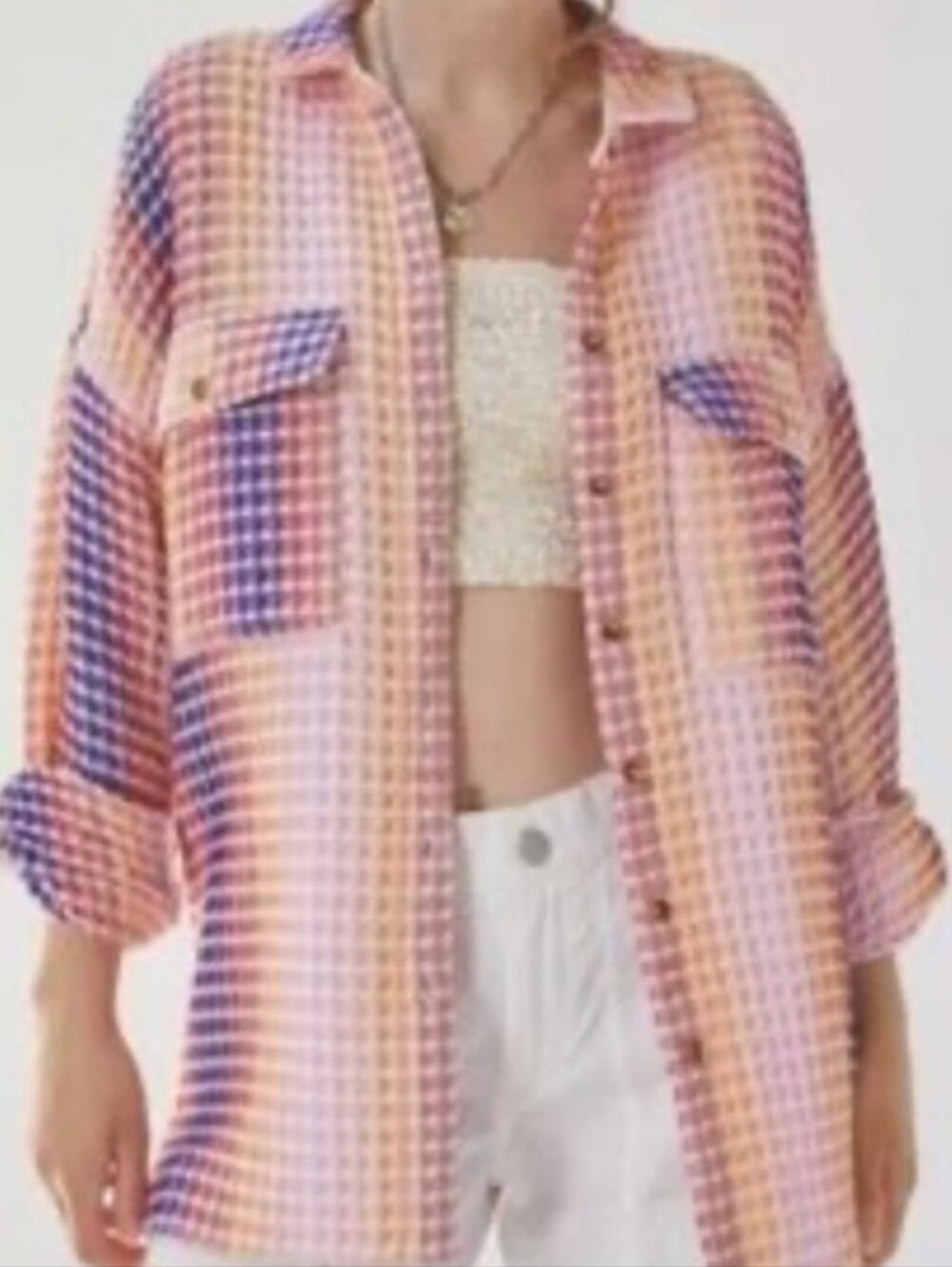 BDG Stanley Waffle Knit Oversized Colorful Shirt Jacket Shacket Sz Small NWOT - Picture 2 of 8
